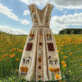 Women's Vintage Floral Sheep Art Embroidery Maxi Dress elevenforest