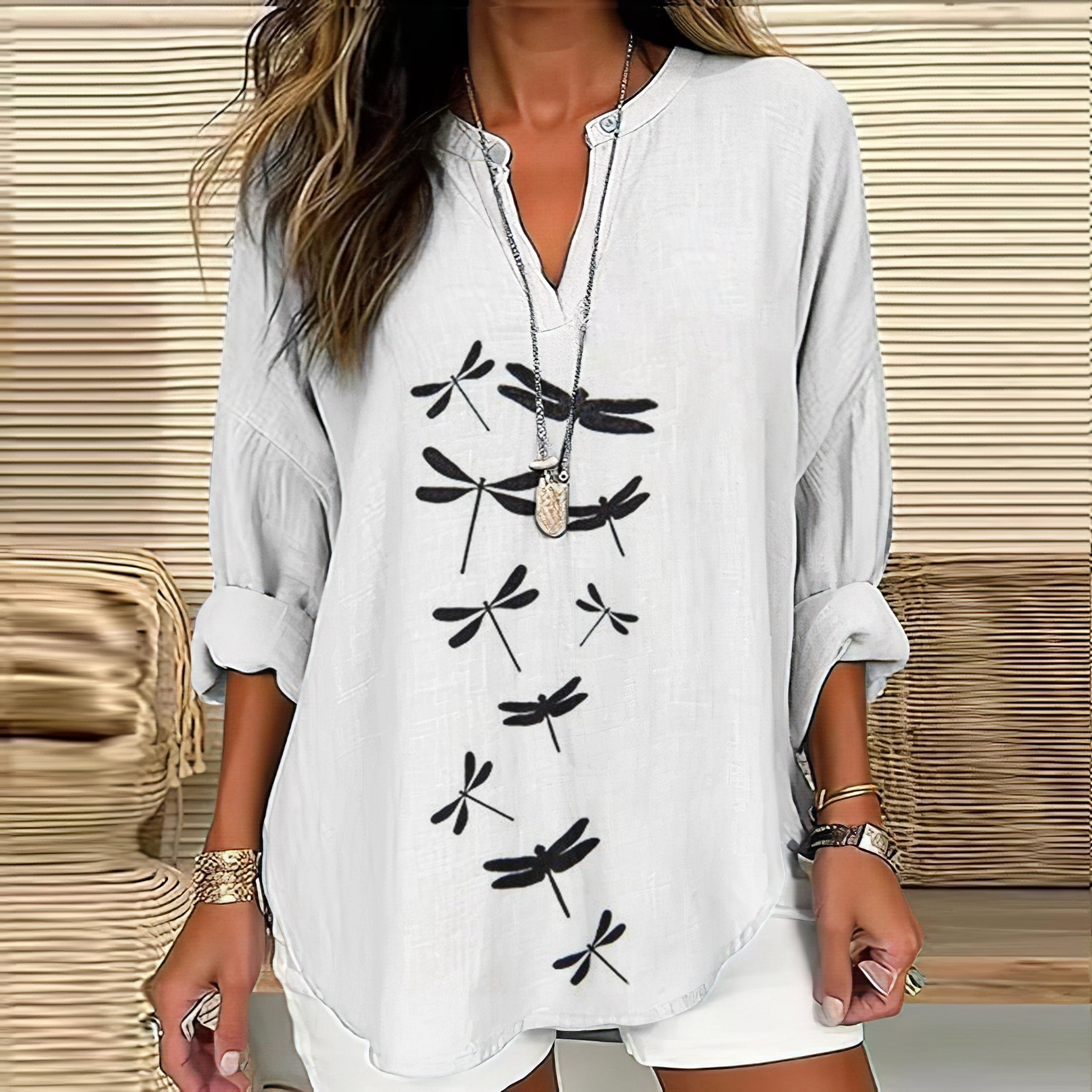 Women's Dragonfly Print Casual Shirt elevenforest