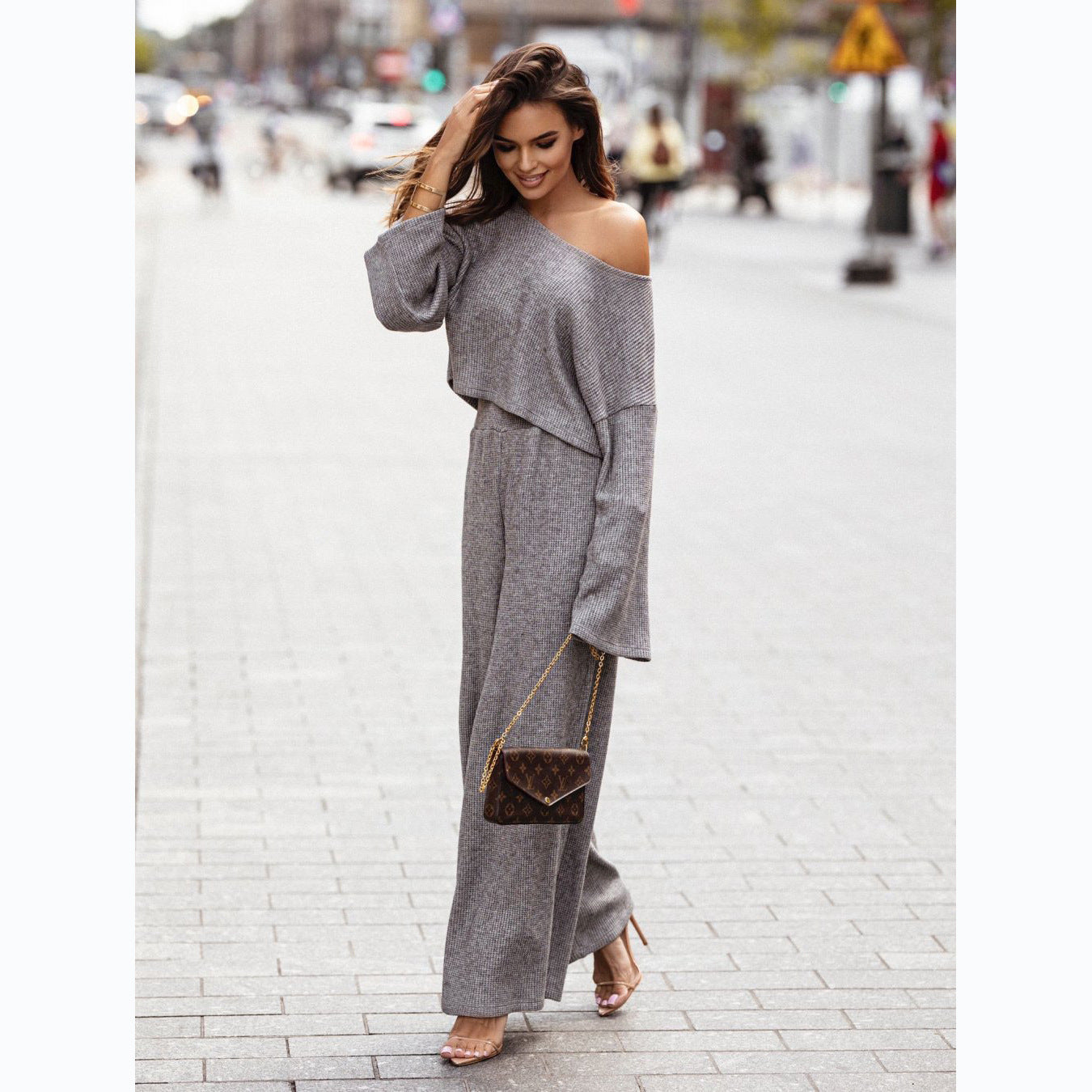 Street Autumn Winter Waffle Long Sleeve Pants Set – Urban Outfit for Cold Weather