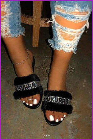 Crystal Diamonds Fur Slippers F391