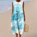 Women's Vintage Sea Turtles Art Print Cotton Casual Dress elevenforest