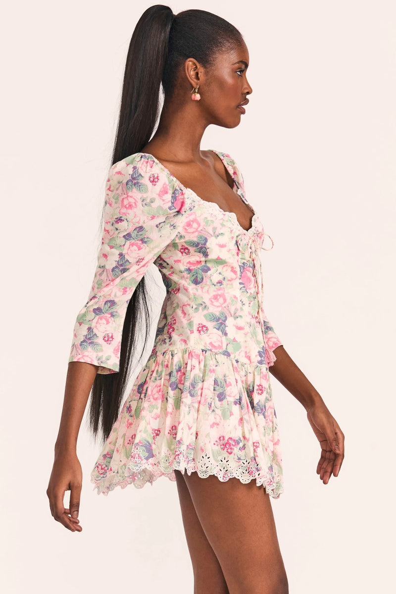Mid Sleeve Lace Up Ruffle Mini Dress
