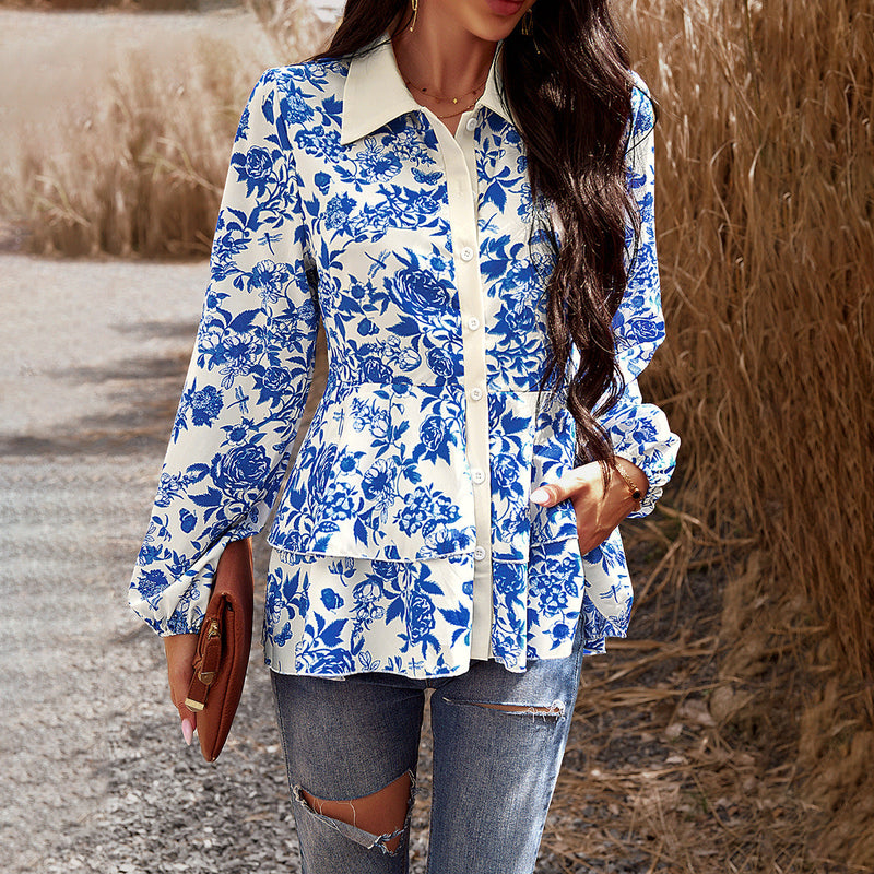 ’s Autumn Winter Printed Long Sleeved Blouse – Stylish and Comfortable