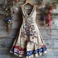 Women's Independence Day Tree Of Life Embroidered V-neck Tank Midi Dress elevenforest
