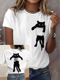 Comstylish Women's Casual Catch Black Cat Print Short Sleeve T-shirt