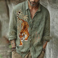 Men's Vintage Japanese Bamboo Tiger Art Print Long Sleeve Shirt elevenforest