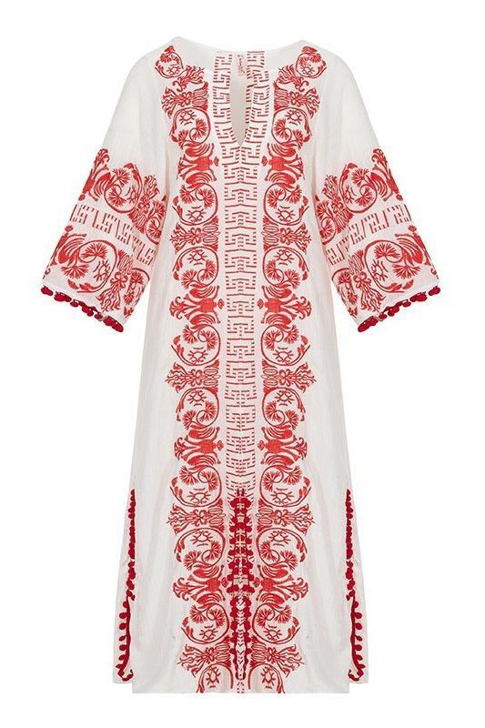 V-neck Embroidered Slip Midi Dress