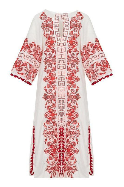V-neck Embroidered Slip Midi Dress