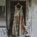 Vintage Tribal Patchwork Floral Art Linen Tank Dress elevenforest