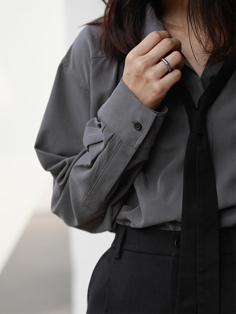 Spring Minimalist Long Sleeve Button Up Shirt Korean Style Tie Shirts Blouse Loose Clothes Tops