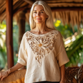 Women's Vintage Bohemian Floral Cotton And Linen T-shirt elevenforest