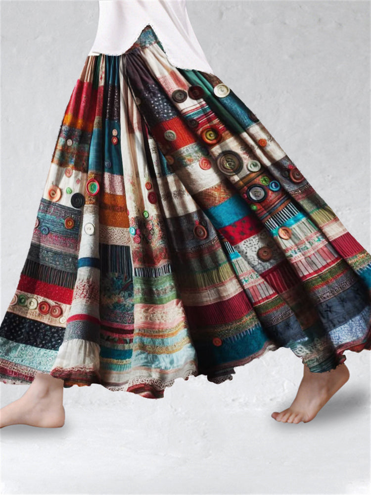Vintage Boho Colorful Textile Flowy Wide Skirt elevenforest