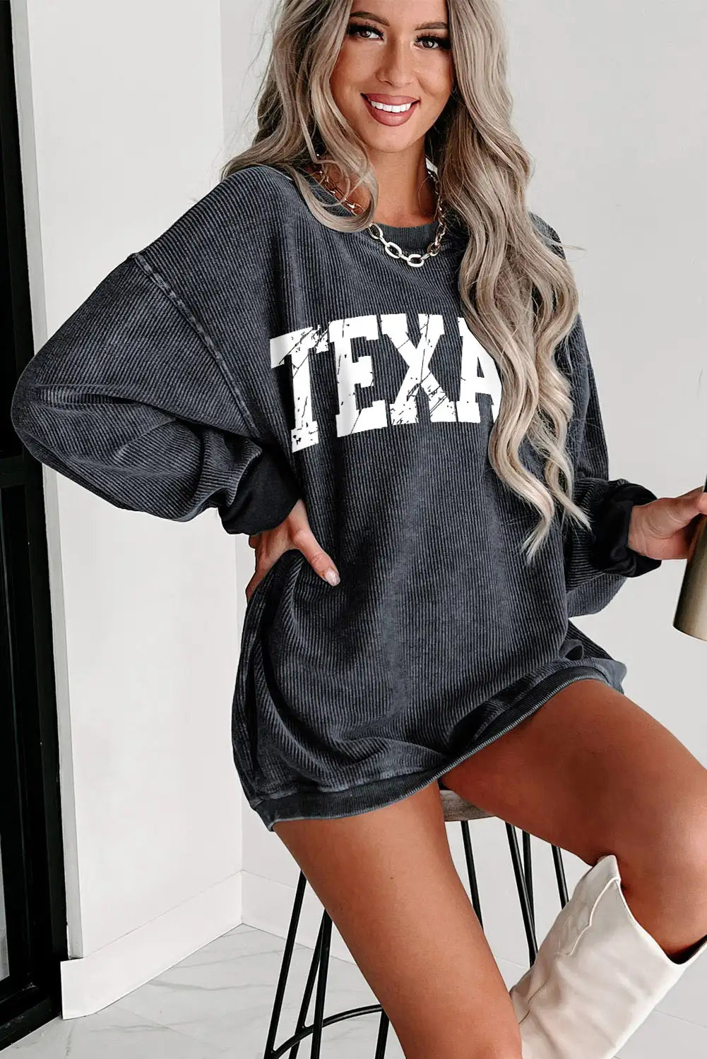 Cozy Gray Texas Graphic Corded Sweatshirt