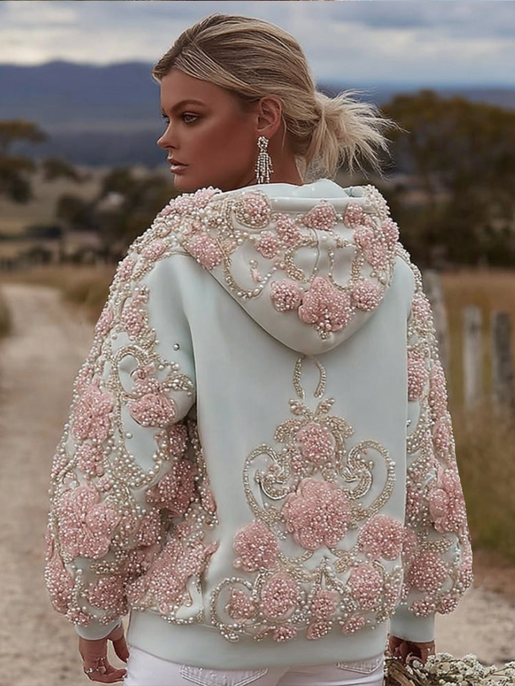 Women's Bohemian Style Pink Floral Hoodie elevenforest