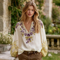 Women's Bohemian Floral V-neck Long-sleeved T-shirt elevenforest
