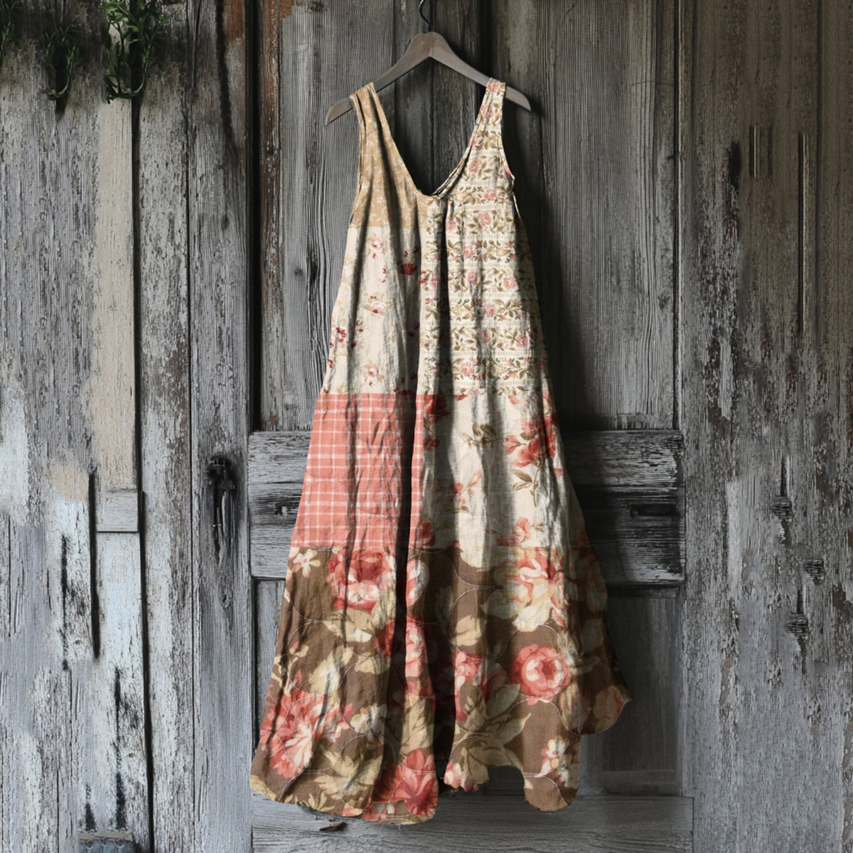 Vintage Floral Patchwork Art Linen Tank Dress elevenforest