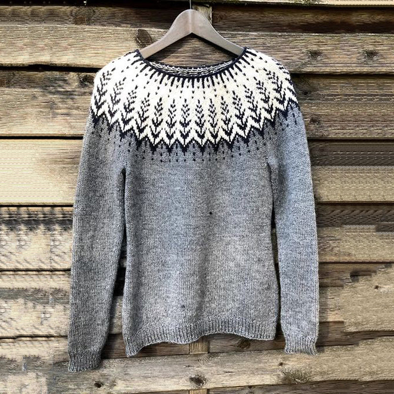 Vintage Geometry Icelandic Pattern Printed Color Block Comfy Sweater elevenforest