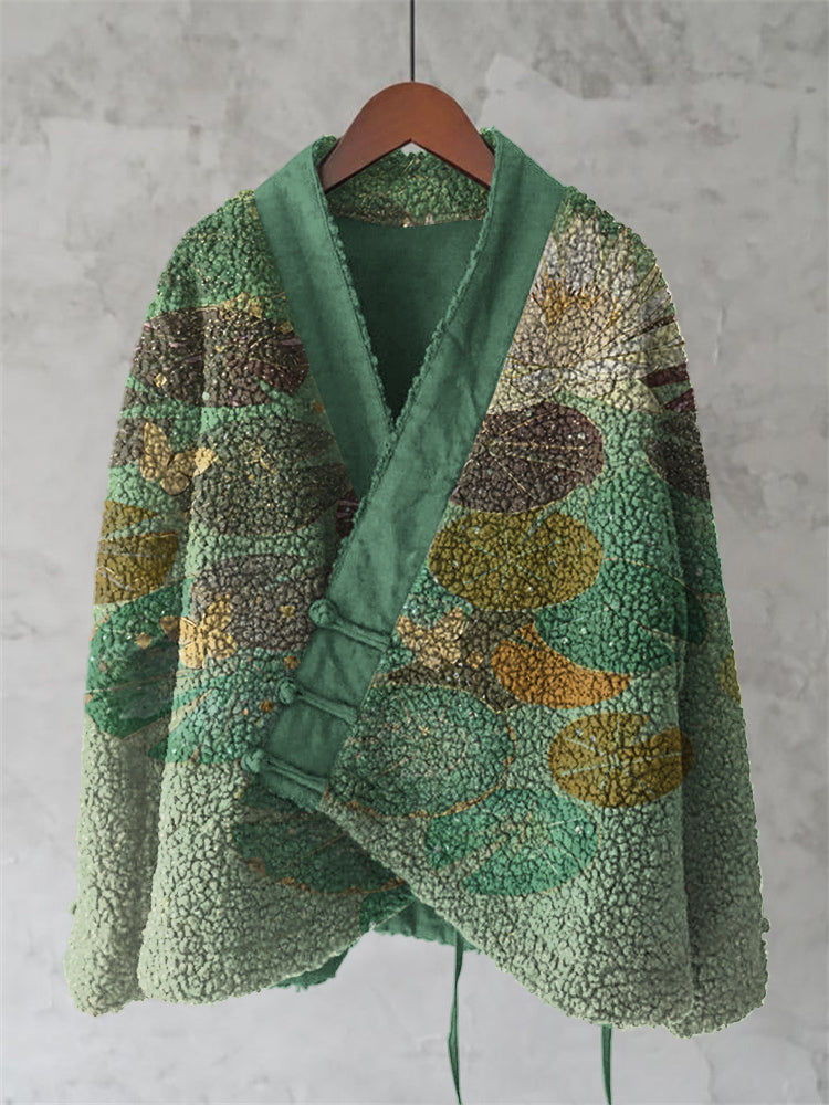 Lotus Japanese Art Cozy Fleece Kimono Cardigan elevenforest