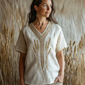 Lammas Wheat Embroidered Celtic Trim Linen Tunic elevenforest