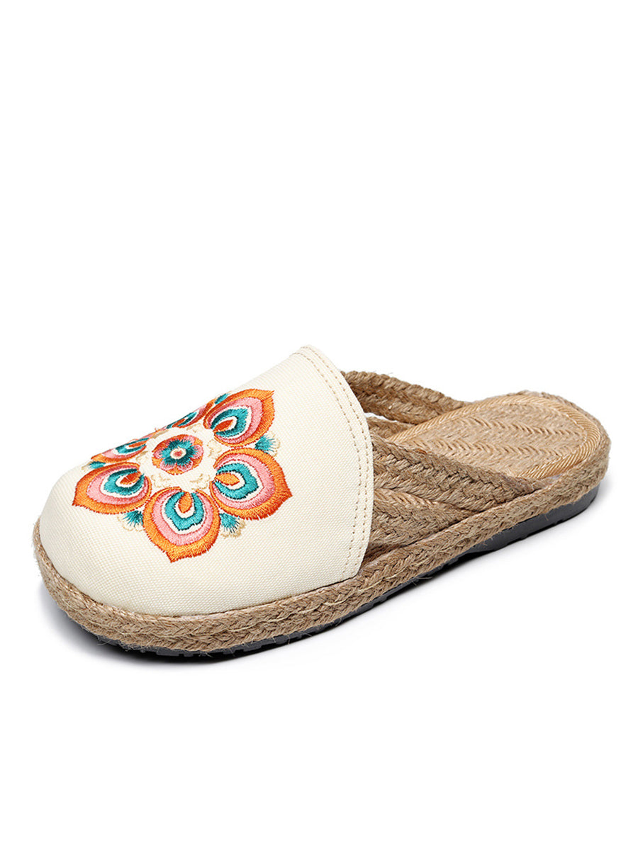 Summer Flower Embroidert Straw Slippers Ii1017