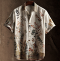 Bohemian Style Plant And Flower Pattern Men's Retro Cotton And Linen Shirt elevenforest