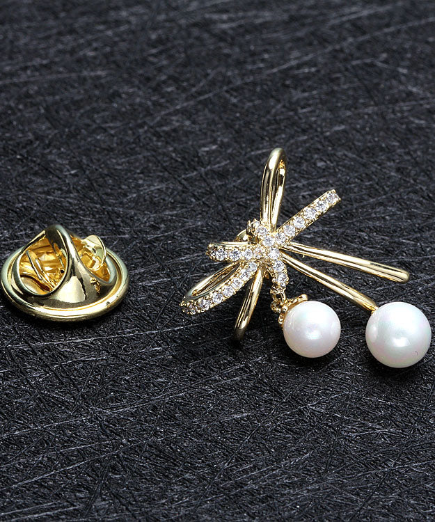 Gold Copper Overgild Zircon Pearl Butterfly Brooches
