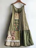 Vintage Floral Pattern Linen Blend Lace Patchwork Dress elevenforest