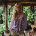Vintage Bohemian Floral Embroidery Linen Blend Shirt elevenforest