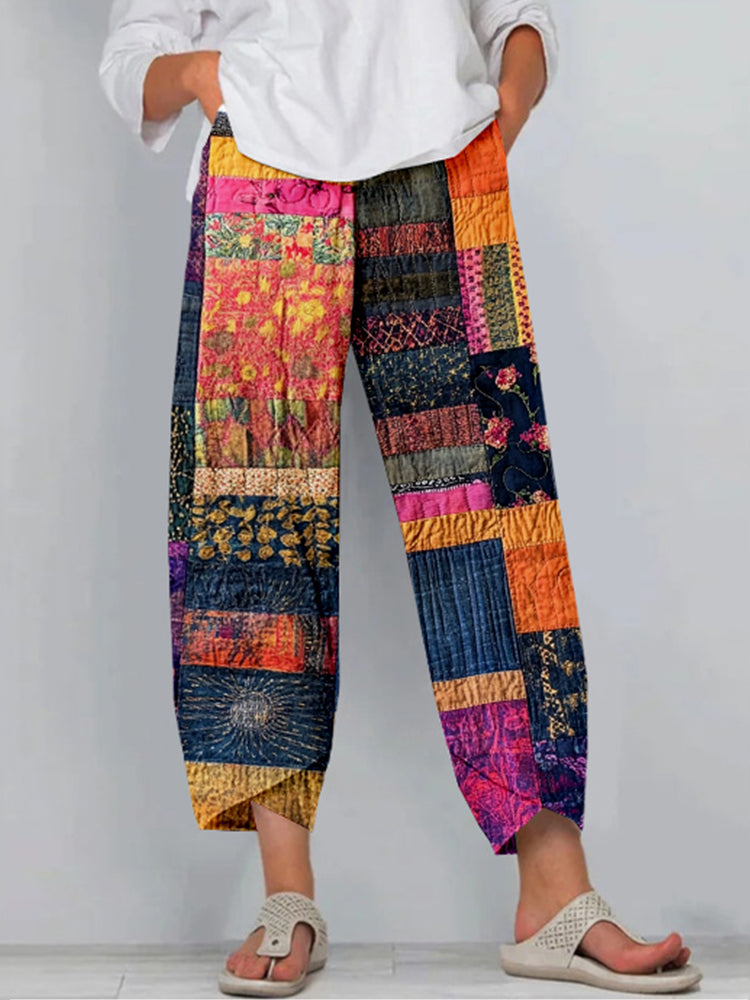 Colorful Boho Patchwork Cropped Casual Pants elevenforest