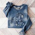 Comstylish Vintage Horse Denim Art Washed Sweatshirt