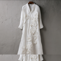 Bohemian Style Woman's V-neck White Rose Dress elevenforest