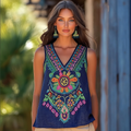 Women's Vintage Bohemian Art Linen Vest elevenforest