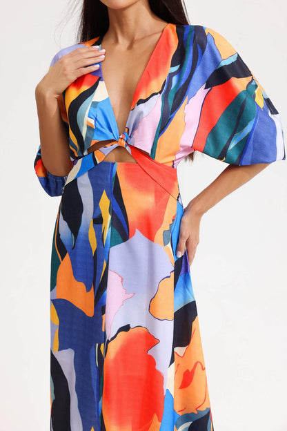 Abstract Print V-neck Maxi Dress