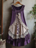 Retro Lace Patchwork Comfy Linen Tank Dress elevenforest