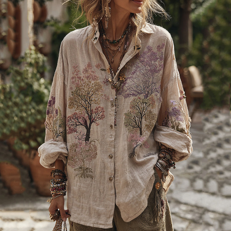 Women's Floral Art Button Down Comfy Shirt elevenforest