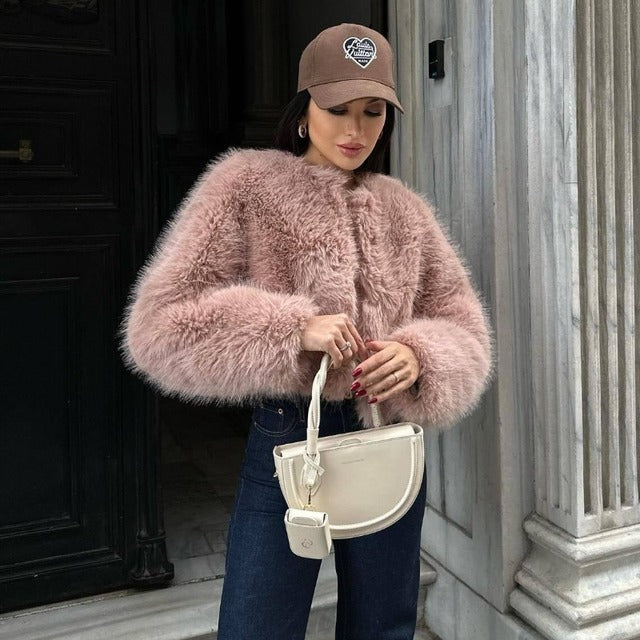 Taruxy Winter Faux Fur Coat Spring New Long Sleeve Cardigan Female Street Warm Jacket Clothing