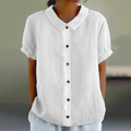 Solid Color Lapel Linen Blend Blouse elevenforest
