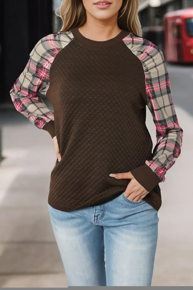 Brown Plaid Raglan Sweatshirt