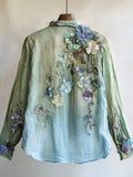 Forest Floral Lace Art Gradient Women's Long Sleeve Blouse elevenforest