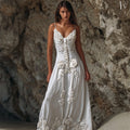 Vintage Skeleton White Roses Linen Cami Maxi Dress elevenforest