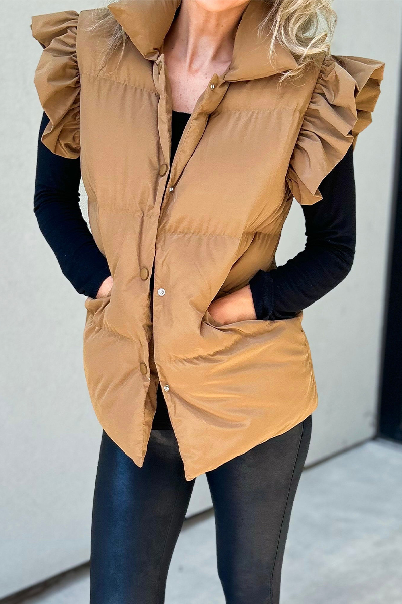 Pocket Buttons Ruffle Mandarin Collar Waistcoats(3 Colors)