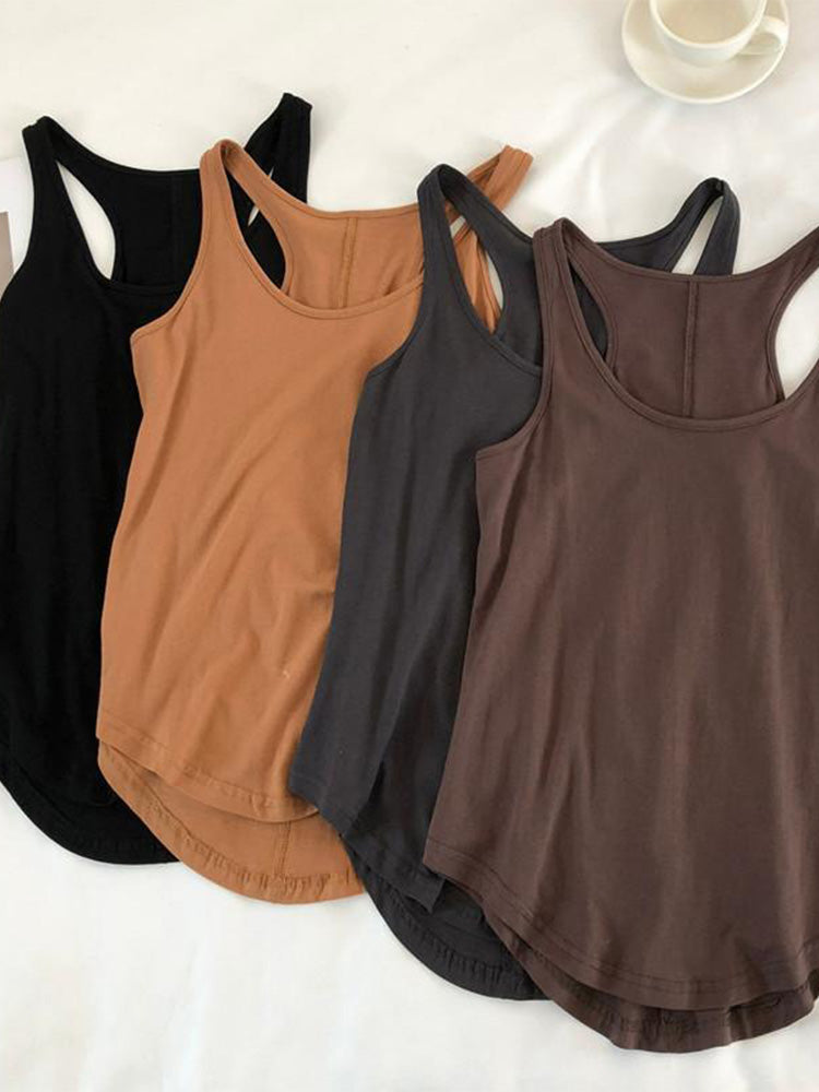 Irregular Tank Tops Summer O-neck Black Sleeveless Tshirt Top Color Loose Basic Camisole Female Fitness Sport Vest