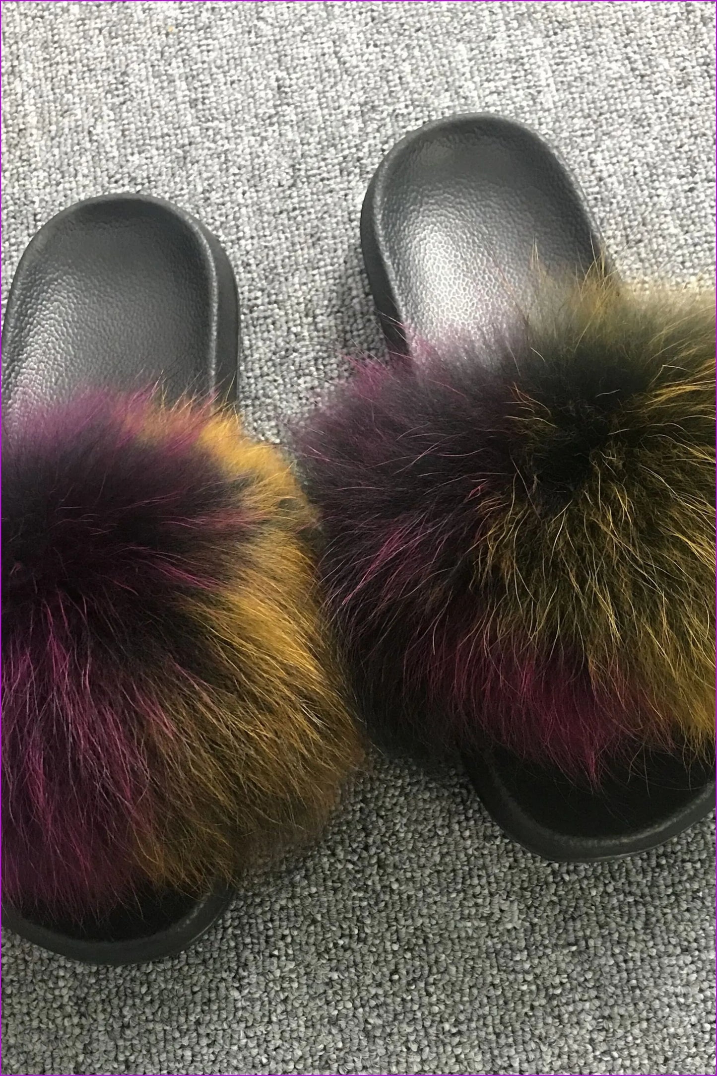 { Ready Stock } Mixed Colorful Raccoon Full-pelt Fur Sliders F013