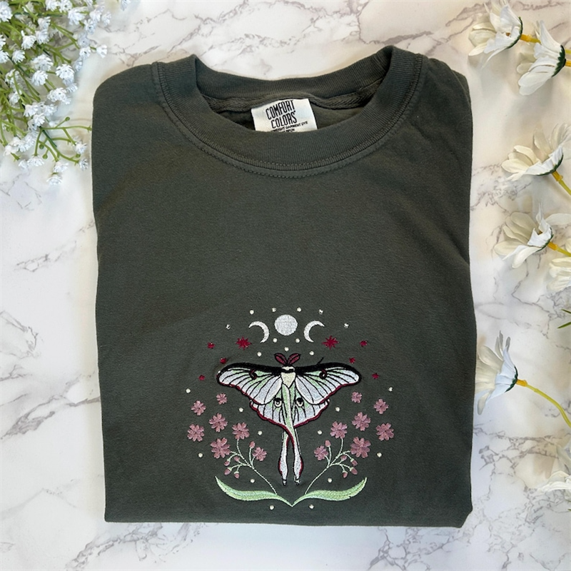 Comstylish Cottagecore Luna Moth Embroidered Sweatshirt