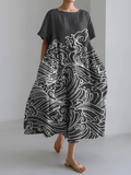 Japanese Style Marine Loose Short Sleeved Midi Dress