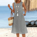 Retro Stripes Pattern Comfy Linen Tank Dress elevenforest