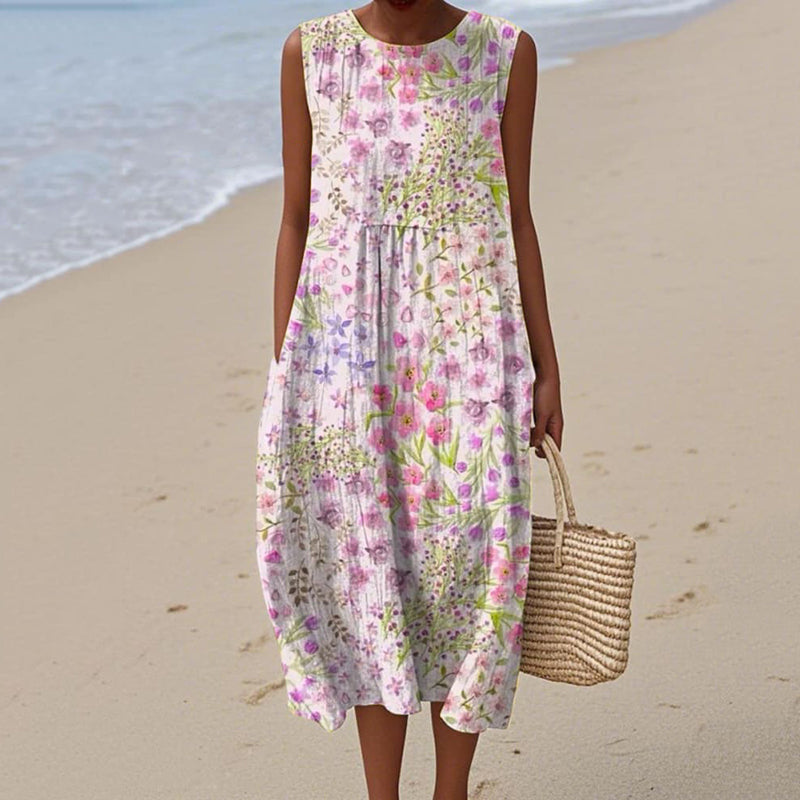 Vintage Loose Floral Art Linen Tank Dress elevenforest