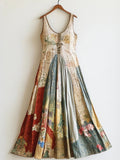 Retro Floral & Map Patchwork Linen Tank Dress elevenforest