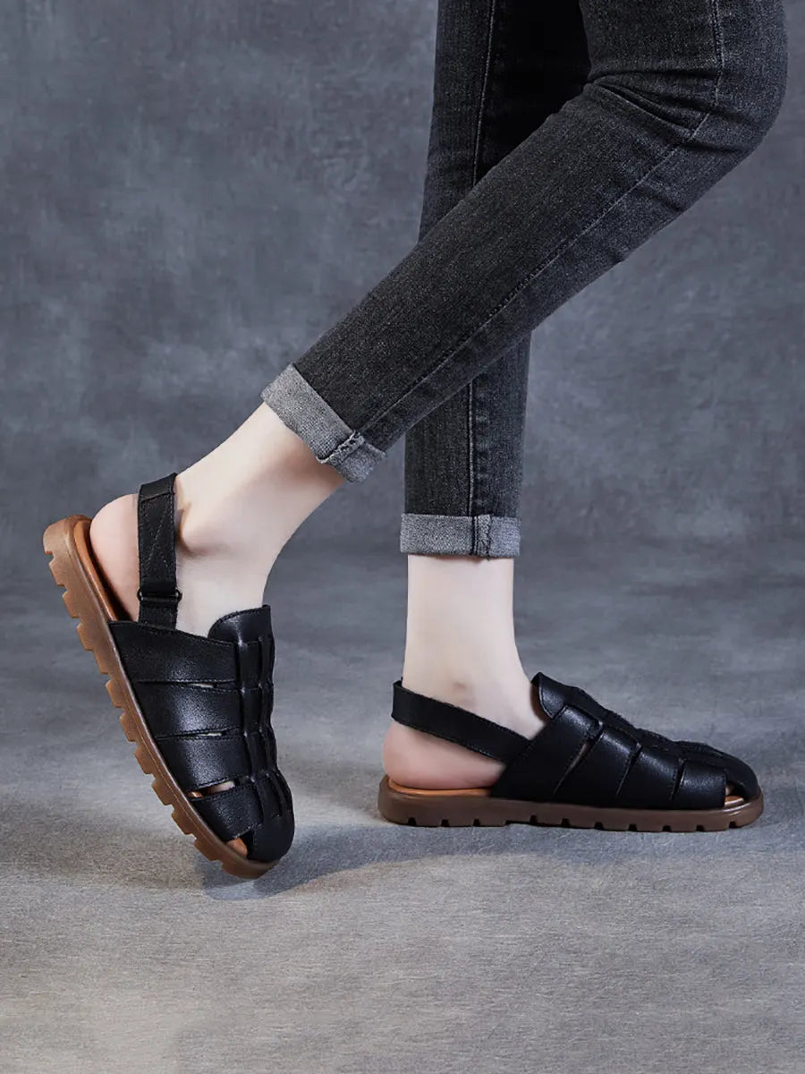 Summer Leather Spliced Flat Slippers Aa1015