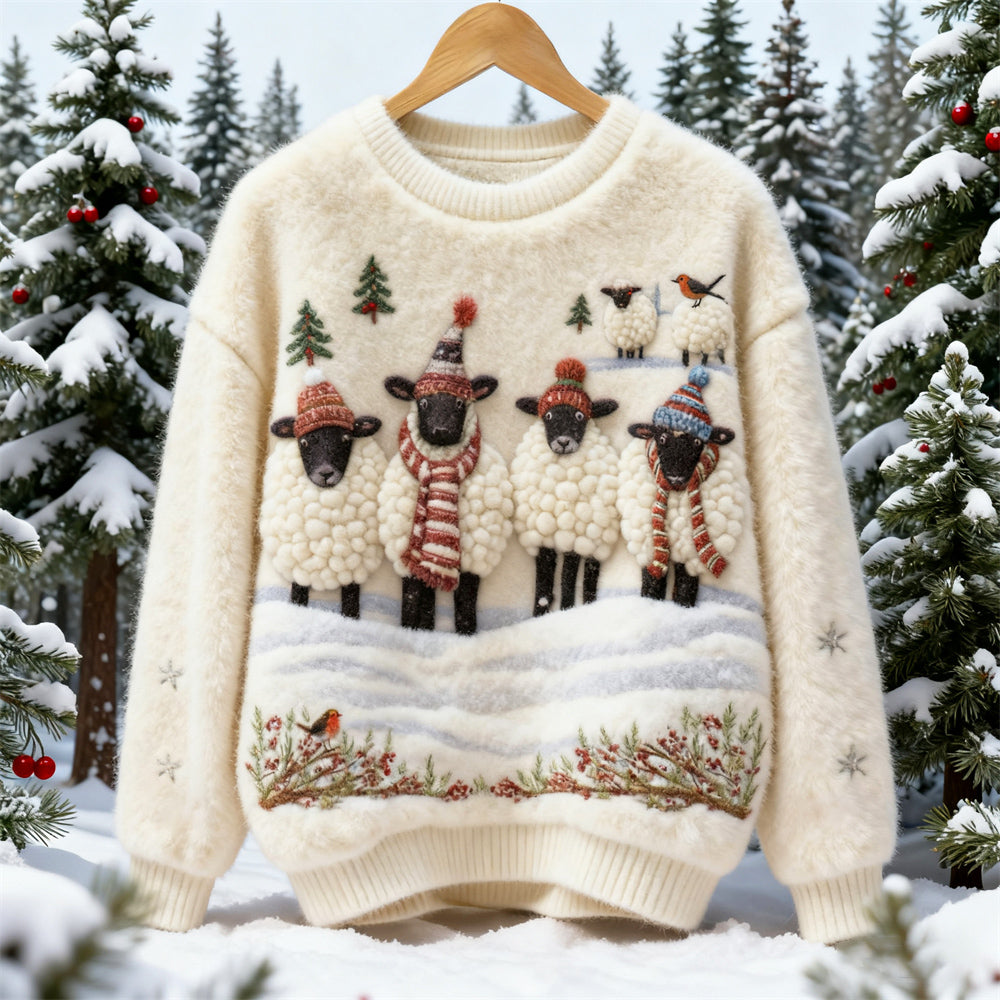 Christmas Lamb-print Women's Soft Fleece Sweater artswardrobe